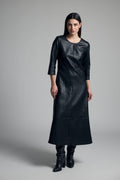 Shop the Tinta 4036502 Acanta Women's Dress in Black at Dotique. A timeless faux leather midi dress with a flattering silhouette, round neckline and three-quarter sleeves for effortless day-to-evening style.