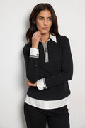 Shop the Tinta 4003602 Atara Women's Shirt in Black at Dotique. A smart layered-look top with a white collar, cuffs, hem and contrast zip neckline, perfect for effortless everyday styling.