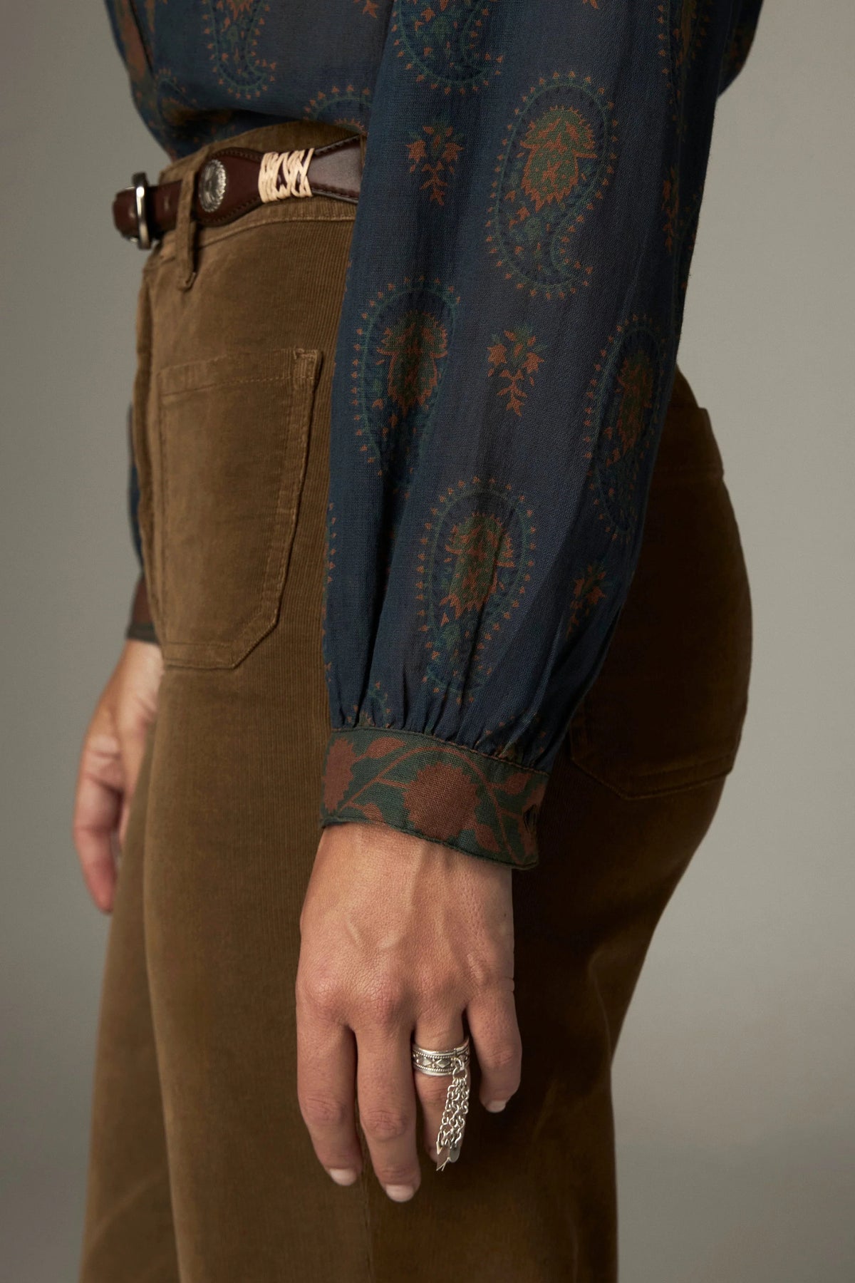 Shop the Maison Hotel Louis Shirt in Ganges Dark Blue at Dotique. A printed cotton shirt with contrast detailing, V-neck and an easy relaxed shape.