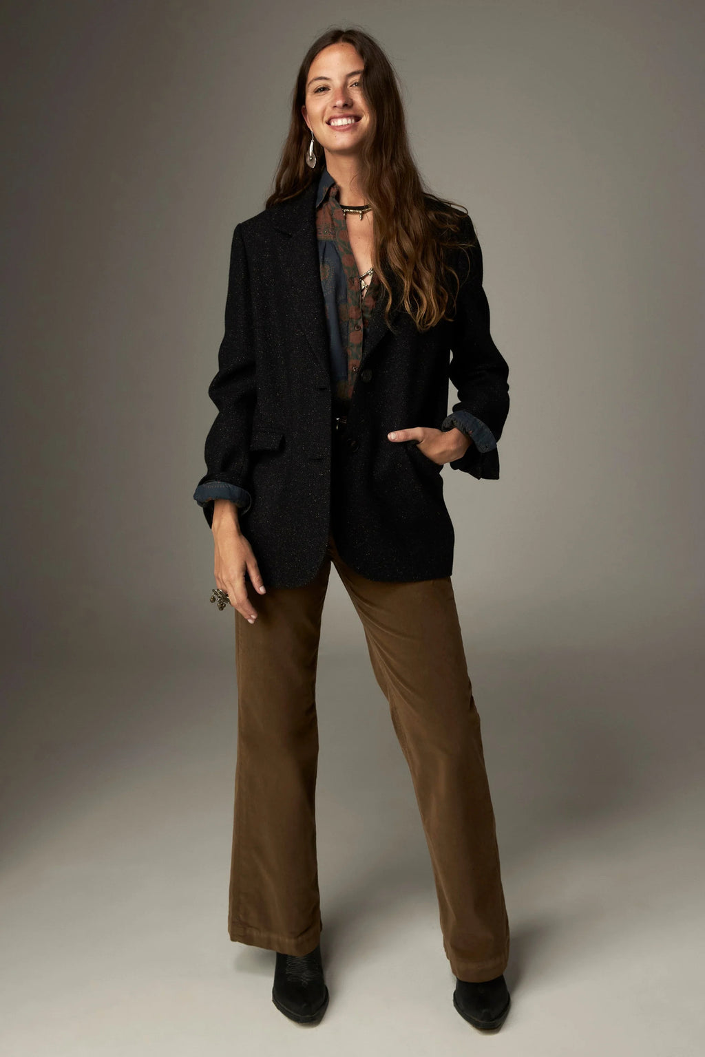 Shop the Maison Hotel Louis Shirt in Ganges Dark Blue at Dotique. A printed cotton shirt with contrast detailing, V-neck and an easy relaxed shape.