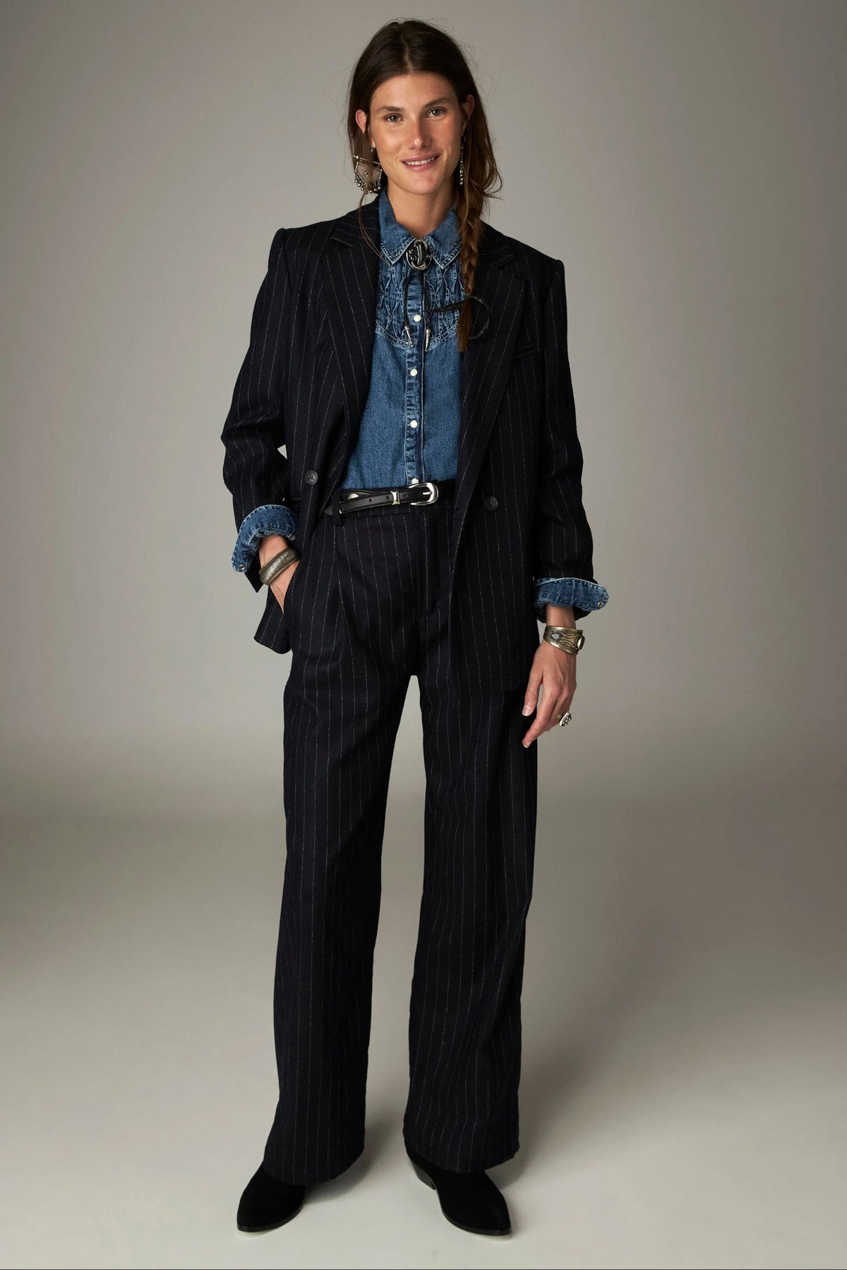 Shop the Maison Hotel Kumud Shirt in Blue Denim at Dotique. A 100% cotton denim shirt with Western-style detailing and popper buttons.