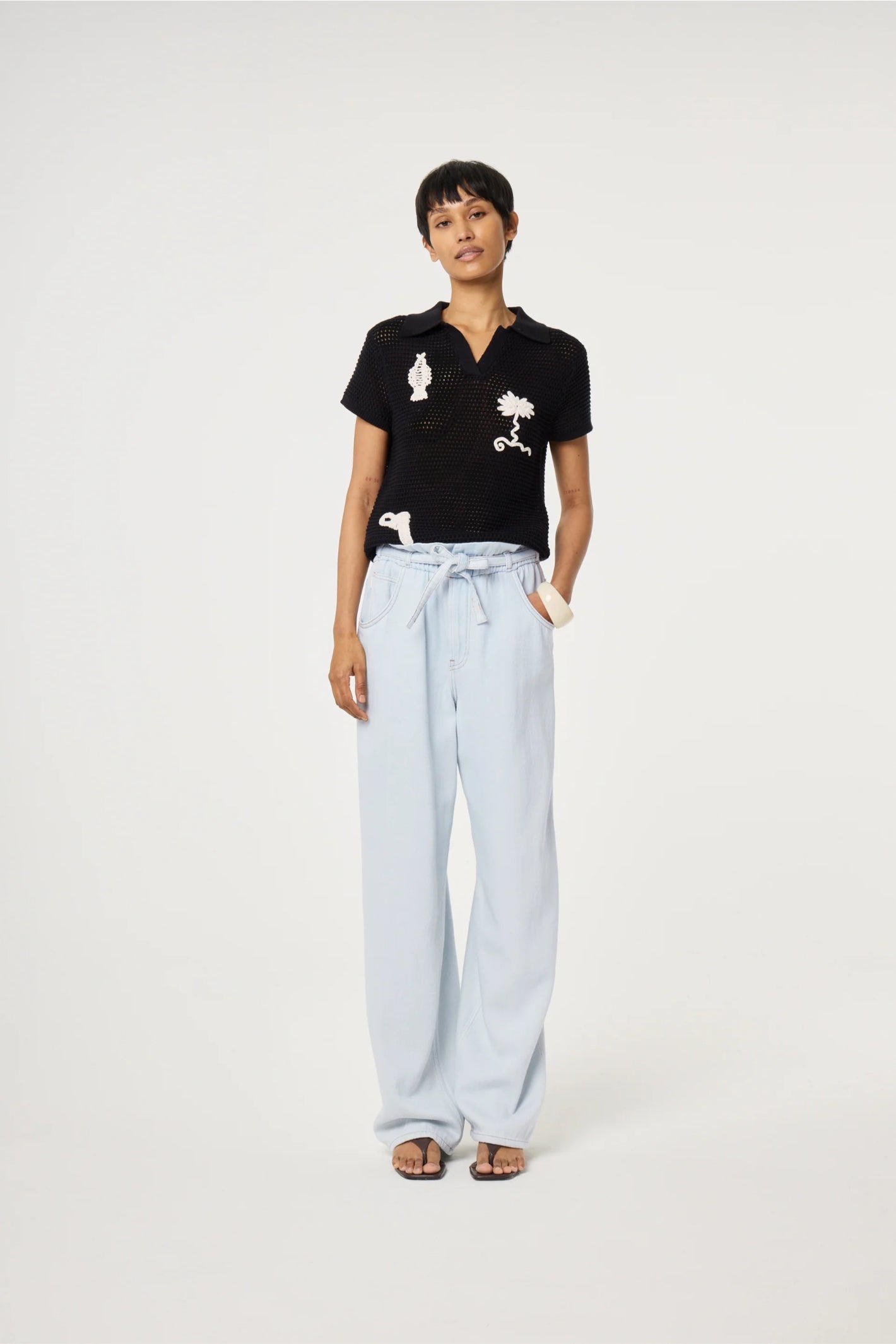 Woman wearing Fabienne Chapot Fin Jumper Black by Fabienne Chapot, shop Fabienne Chapot at Dotique