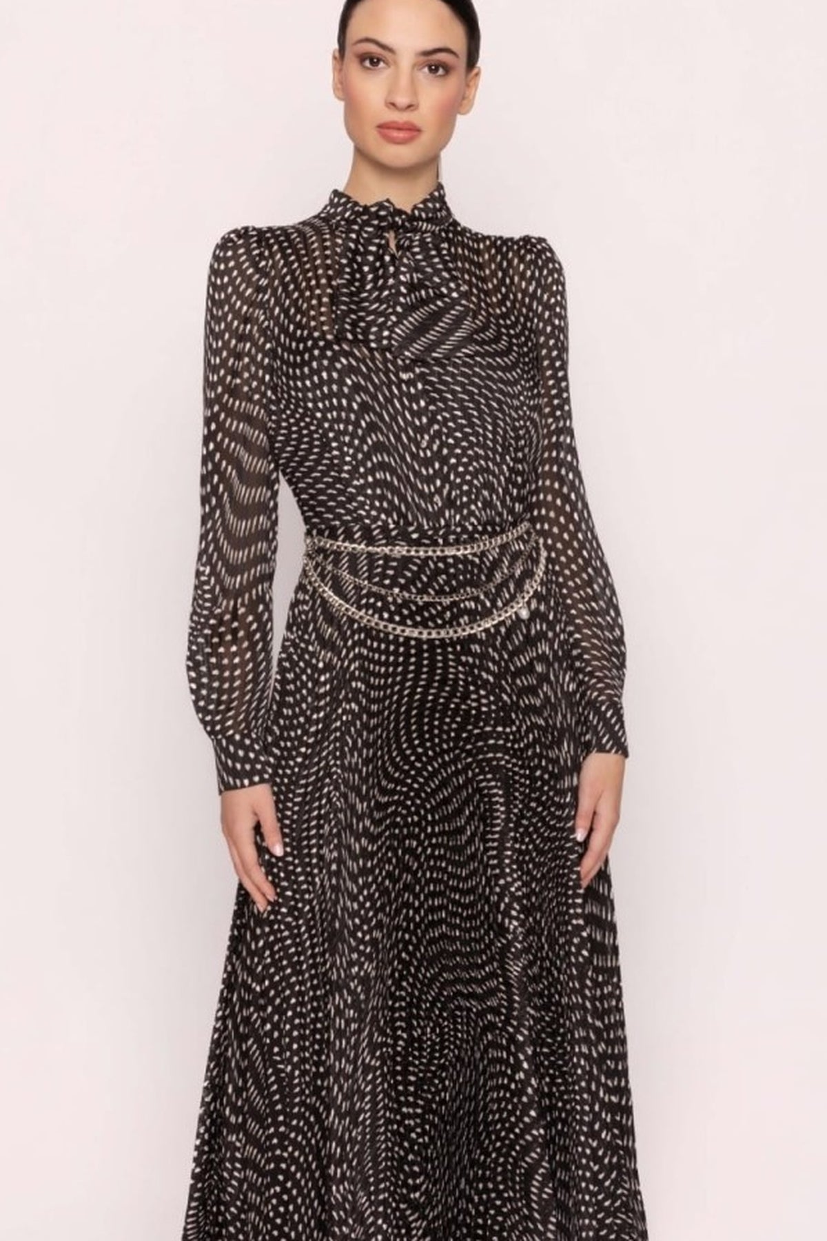 Shop Carla Ruiz at Dotique – 53025 Womens Long Pleated Dress Neg-Black – detail