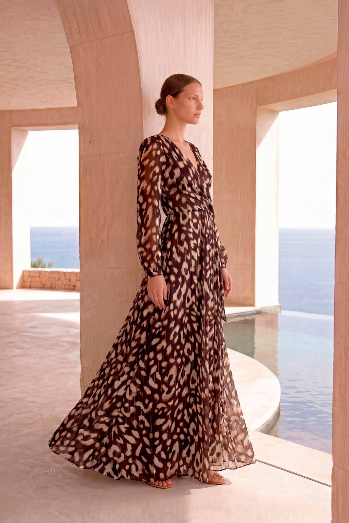 Shop Carla Ruiz at Dotique – 53062 Womens Long Dress Marro-Brown – alternate front