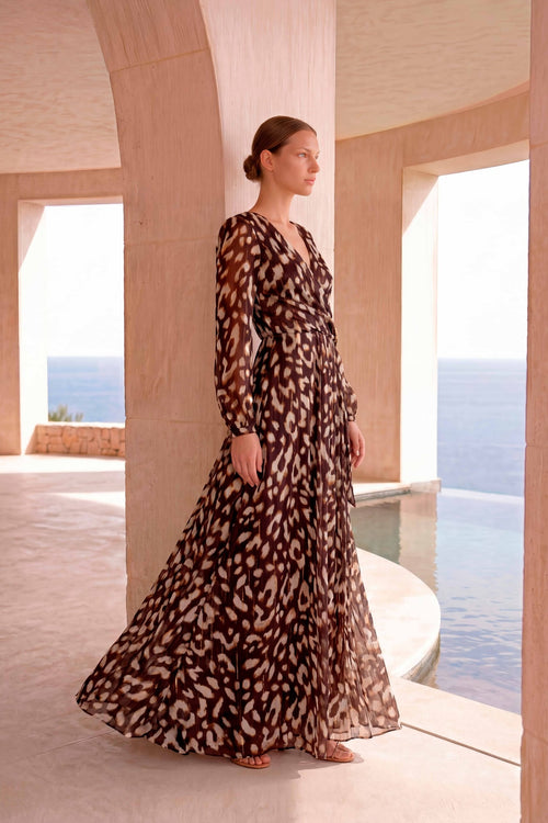 Shop Carla Ruiz at Dotique – 53062 Womens Long Dress Marro-Brown – alternate front
