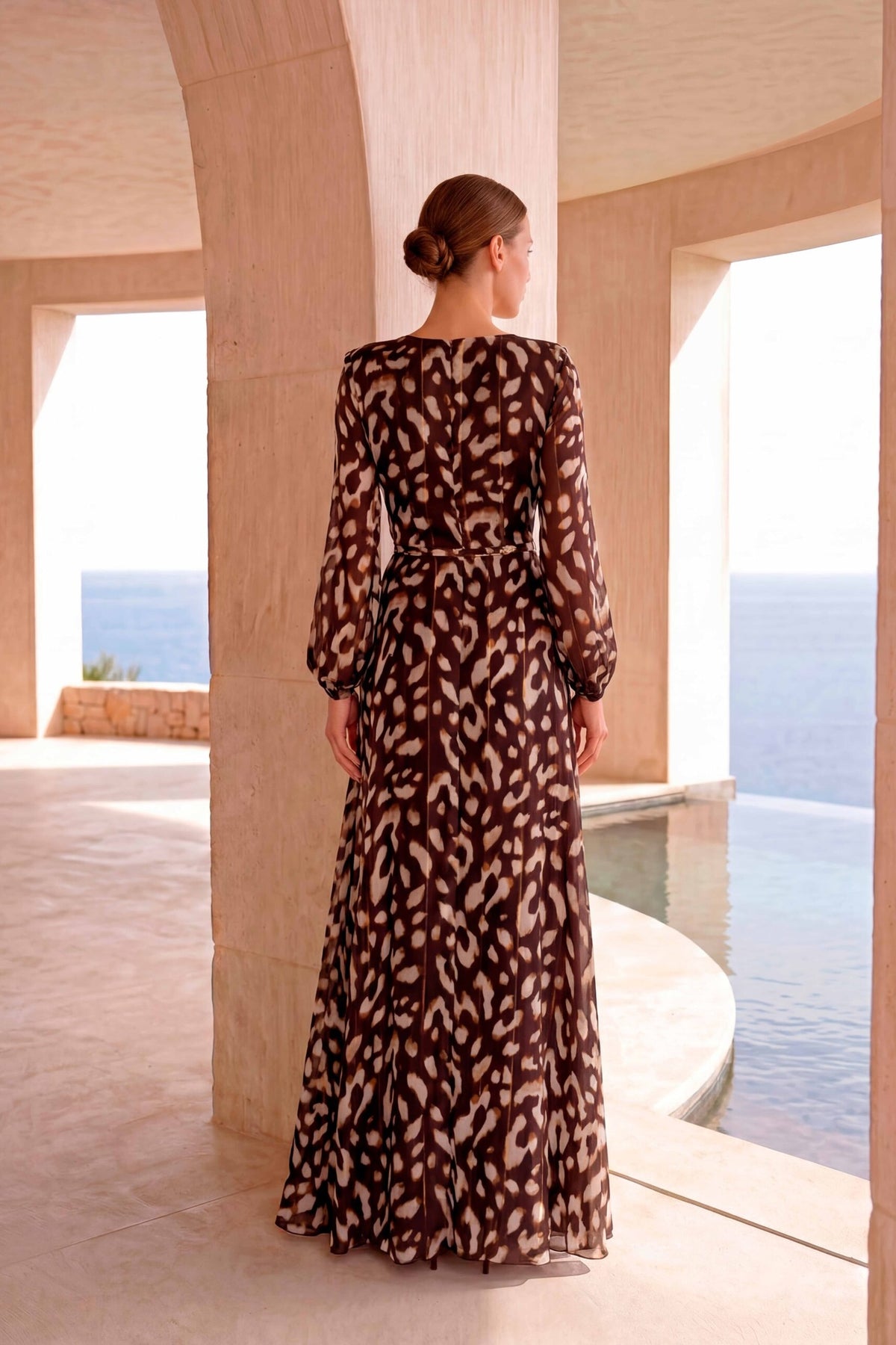 Shop Carla Ruiz at Dotique – 53062 Womens Long Dress Marro-Brown – back