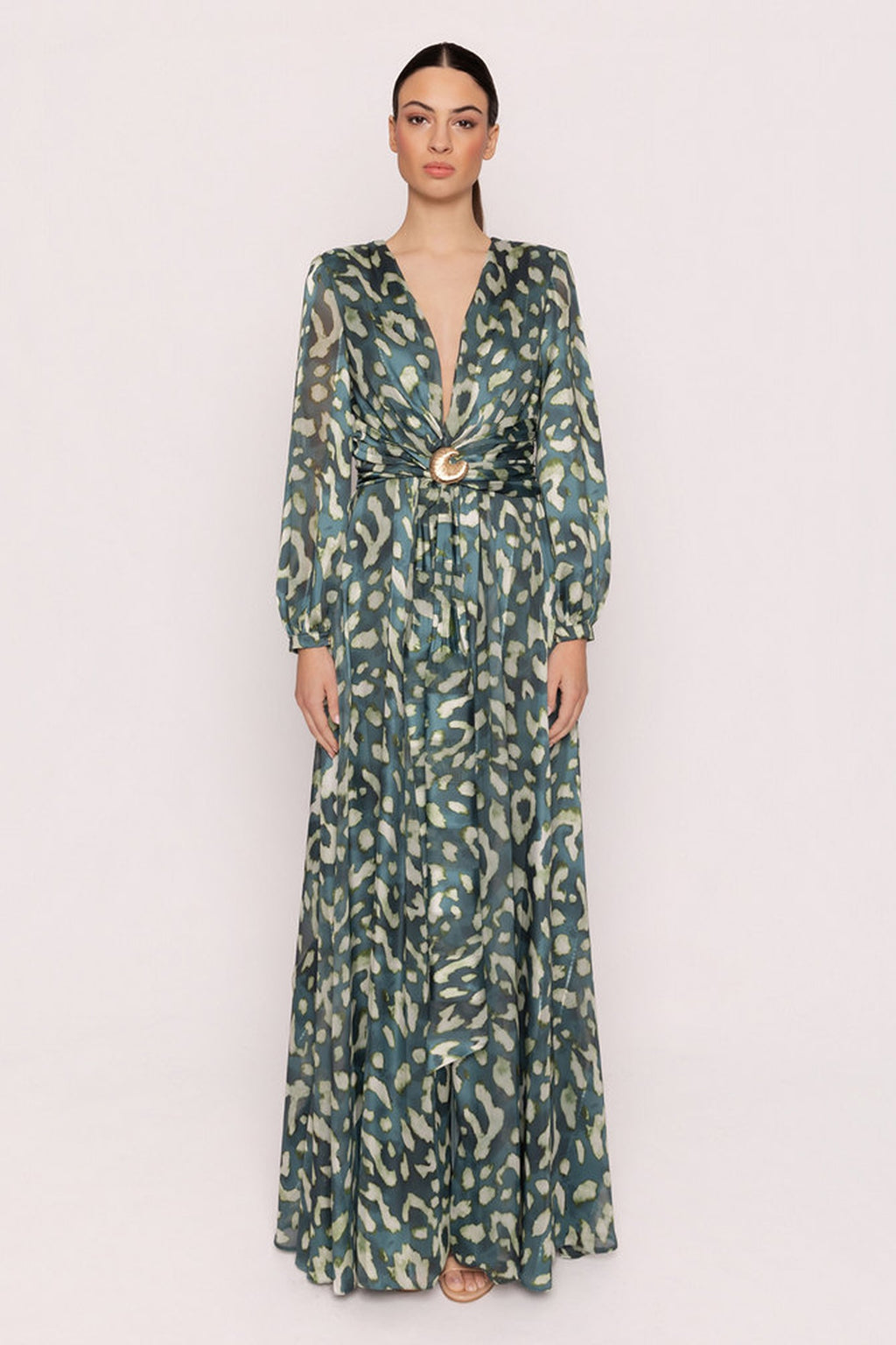 Shop Carla Ruiz at Dotique – 53063 Womens Long Dress Verde-Green – original front view