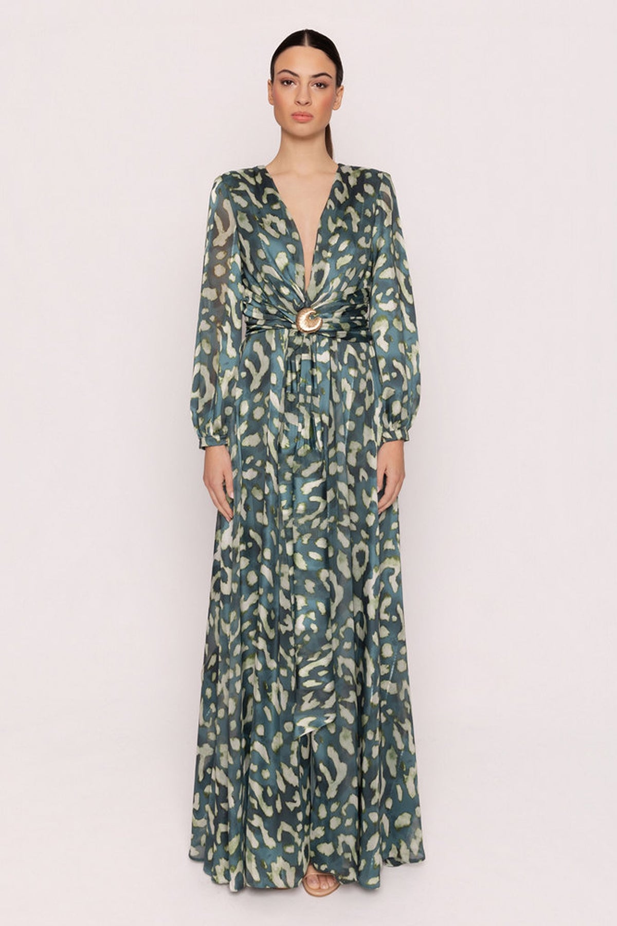 Shop Carla Ruiz at Dotique – 53063 Womens Long Dress Verde-Green – original front view
