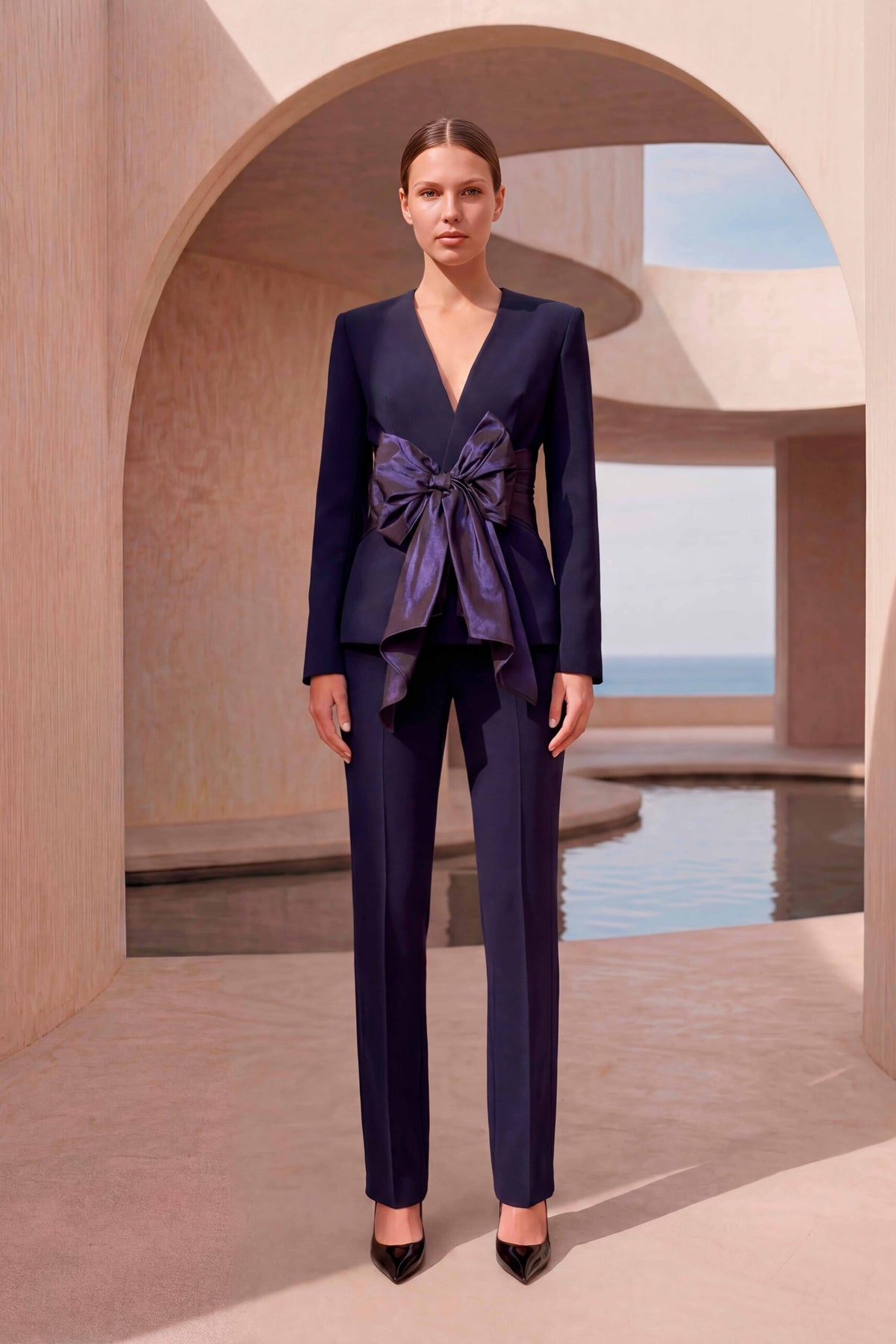 Shop Carla Ruiz at Dotique – 53079 Navy Trouser Suit – front