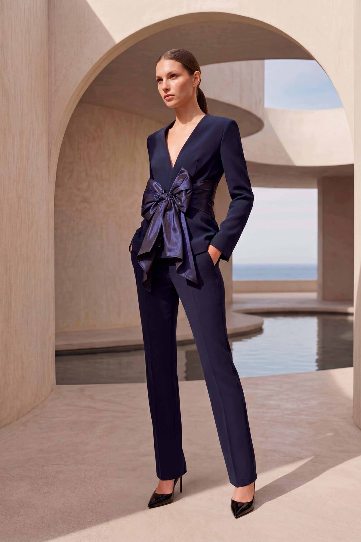 Shop Carla Ruiz at Dotique – 53079 Navy Trouser Suit – alternate front
