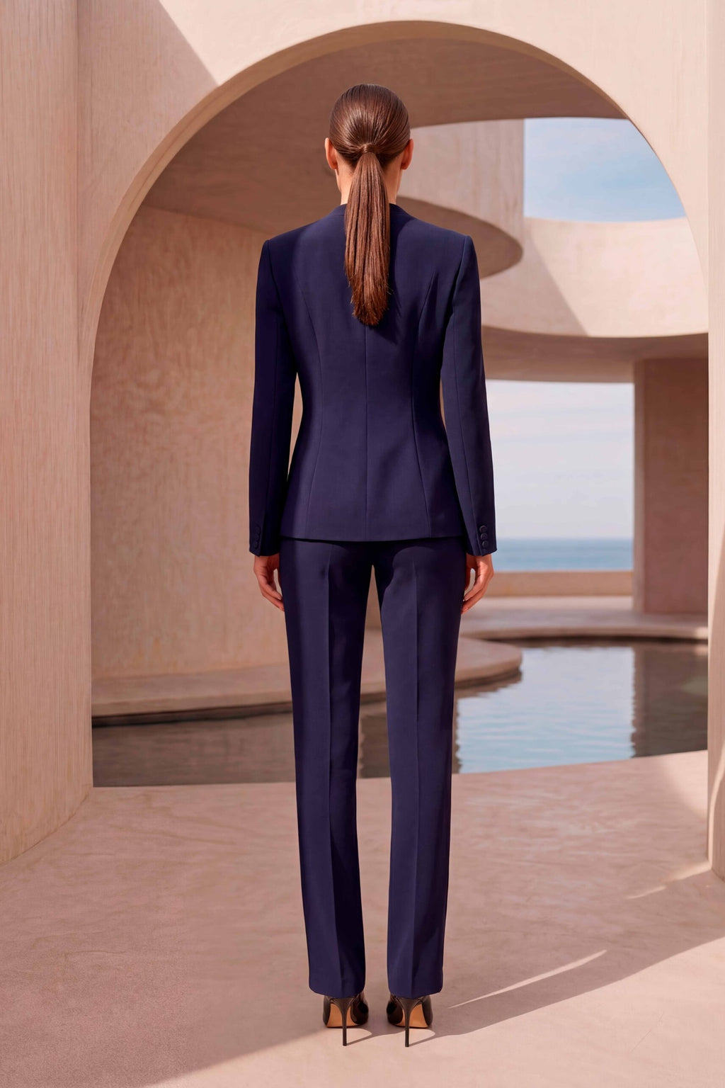 Shop Carla Ruiz at Dotique – 53079 Navy Trouser Suit – back