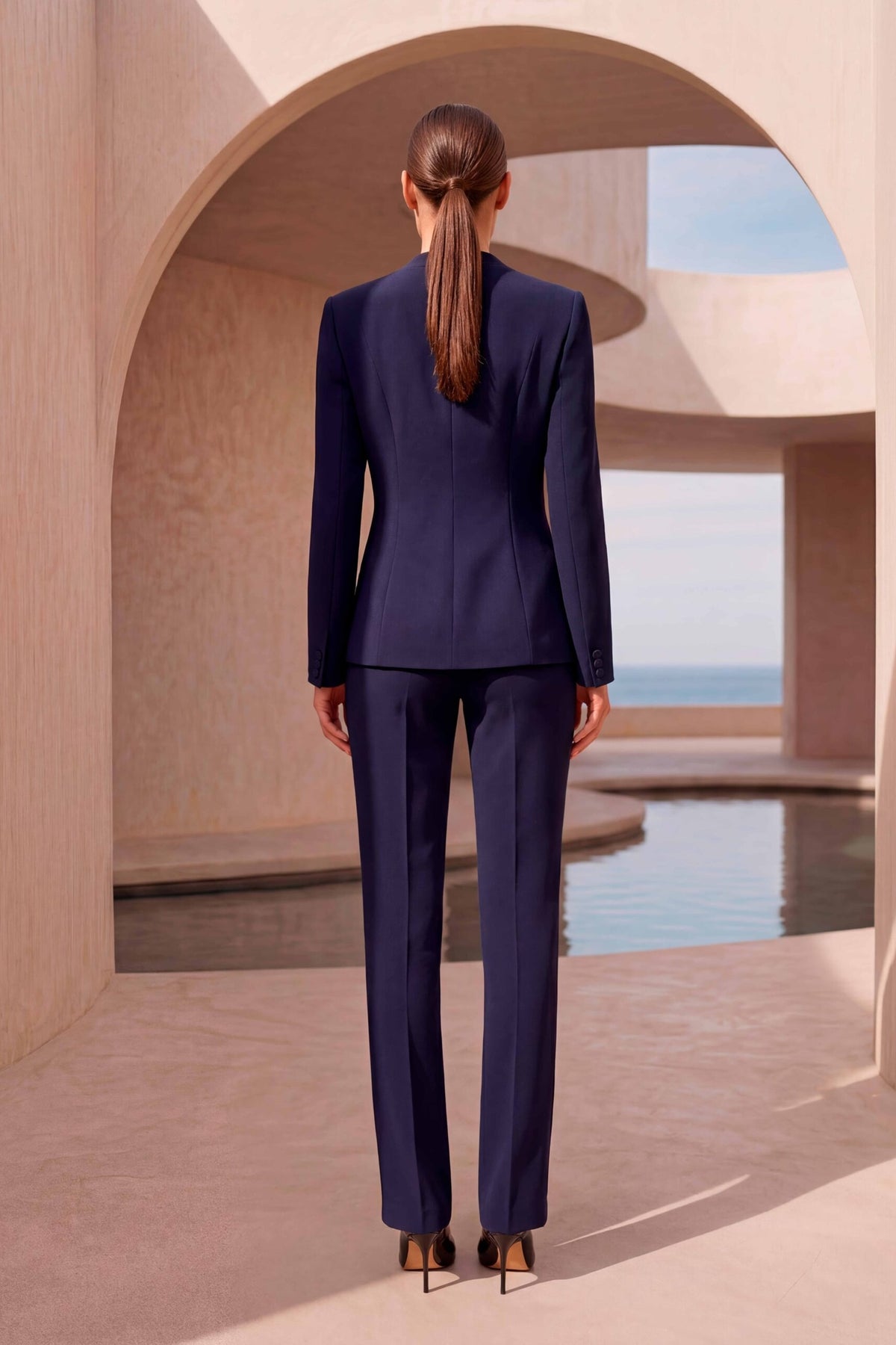 Shop Carla Ruiz at Dotique – 53079 Navy Trouser Suit – back