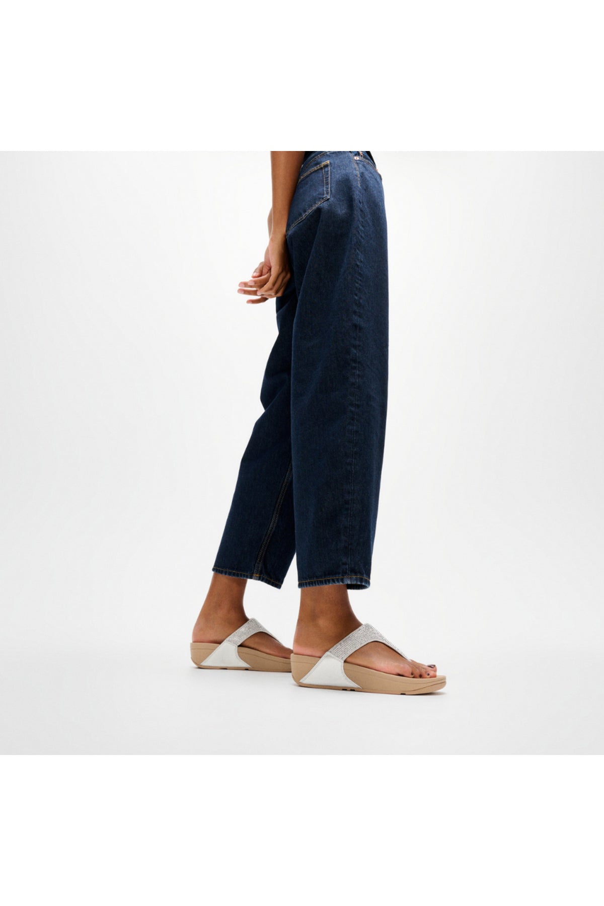 Lulu Crystal Embellished Toepost Steeled Silver - view 3, Shop FitFlop at Dotique