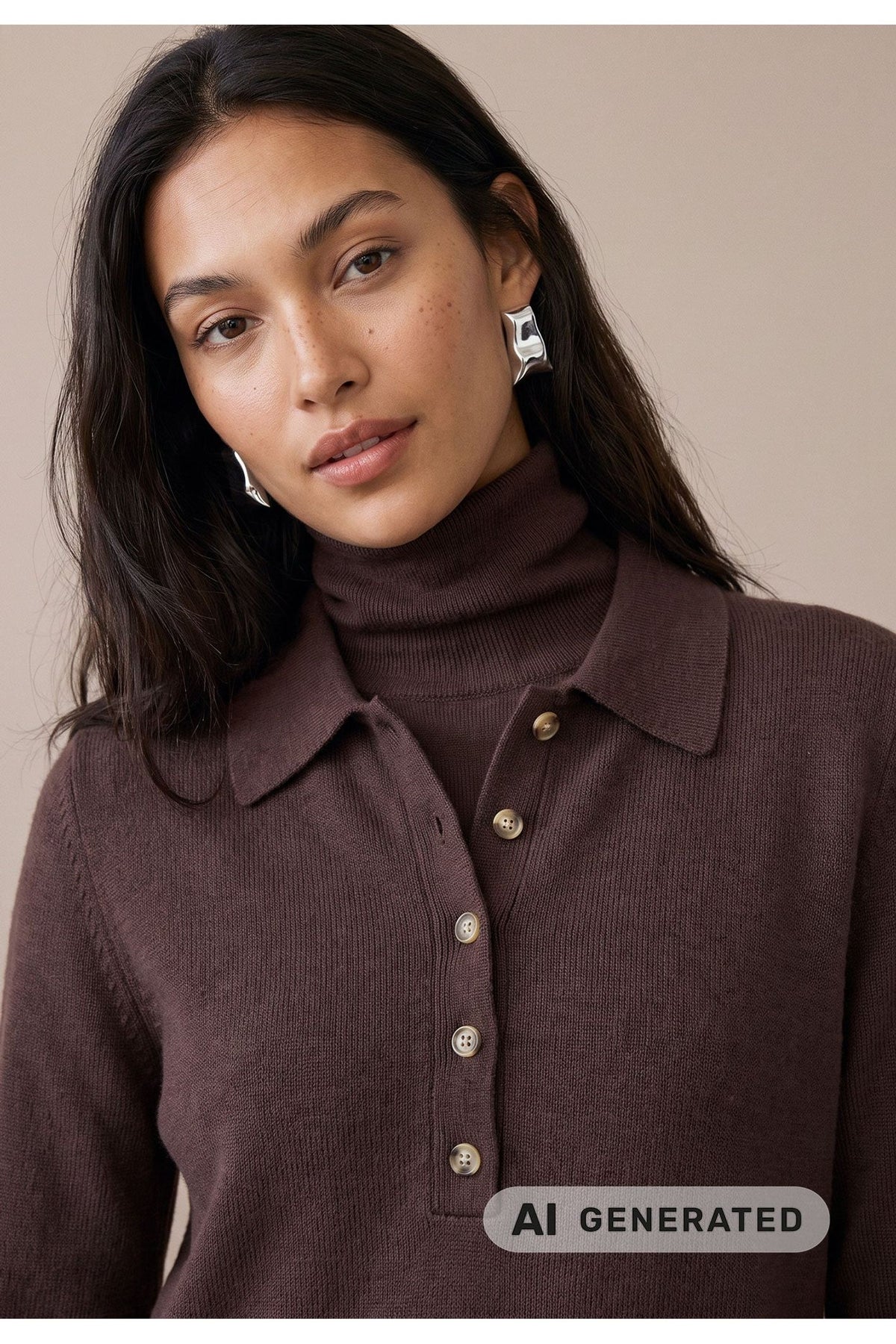 Fynch Hatton 2609 7448 Merino Wool Polo Neck Dress Espresso — view 2. Shop Fynch Hatton at Dotique