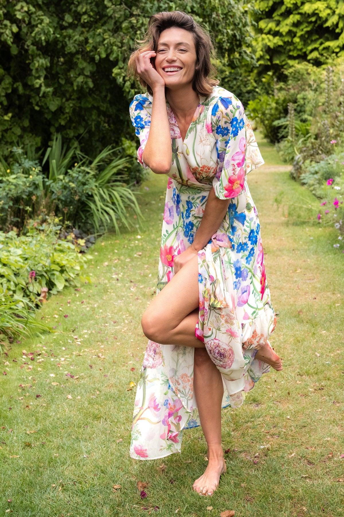 Hope & Ivy Michelle Cream Floral Flutter Sleeve Maxi Dress, view 2 - Shop Hope & Ivy at Dotique