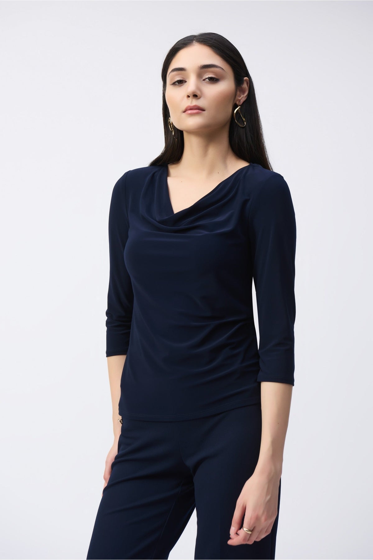 Shop Joseph Ribkoff at Dotique – 243318 Midnight Blue (2166) Silky Knit Cowl Neck Top, additional view 1