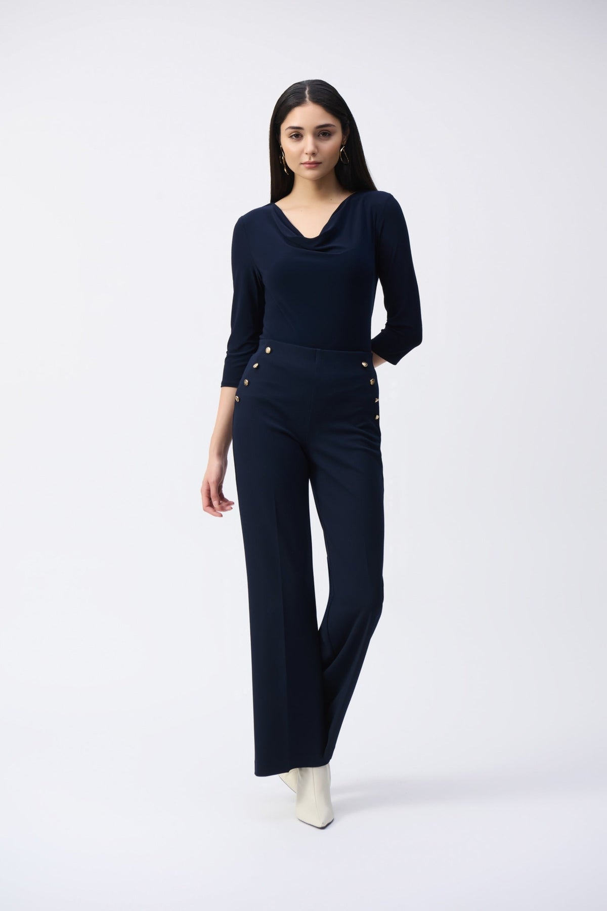 Shop Joseph Ribkoff at Dotique – 243318 Midnight Blue (2166) Silky Knit Cowl Neck Top, additional view 3