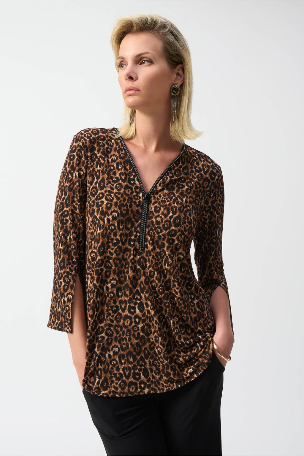Shop Joseph Ribkoff at Dotique – 244252 Silky Knit Animal Print Fit and Flare Tunic, additional view 4