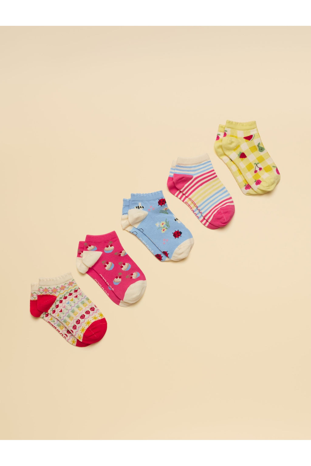 H41635 Rilla 5 Pack Trainer Socks Pink Yellow - Shop Joules Kids at Dotique