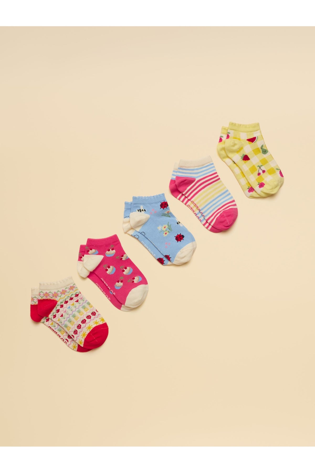 H41635 Rilla 5 Pack Trainer Socks Pink Yellow - Shop Joules Kids at Dotique
