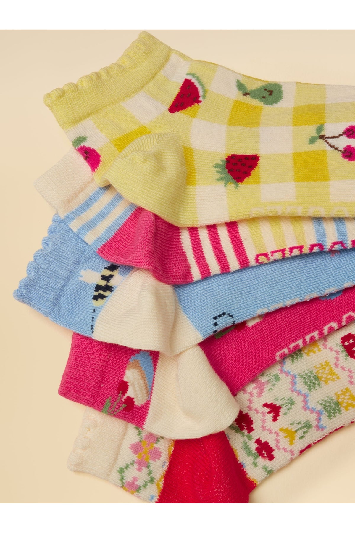 H41635 Rilla 5 Pack Trainer Socks Pink Yellow - view 2, Shop Joules Kids at Dotique