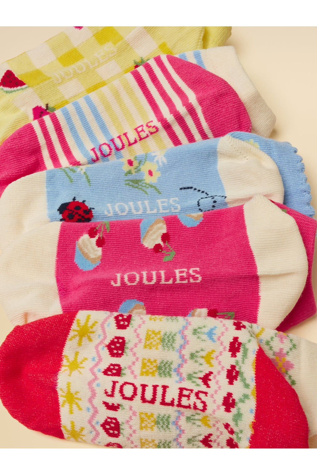 H41635 Rilla 5 Pack Trainer Socks Pink Yellow - view 3, Shop Joules Kids at Dotique
