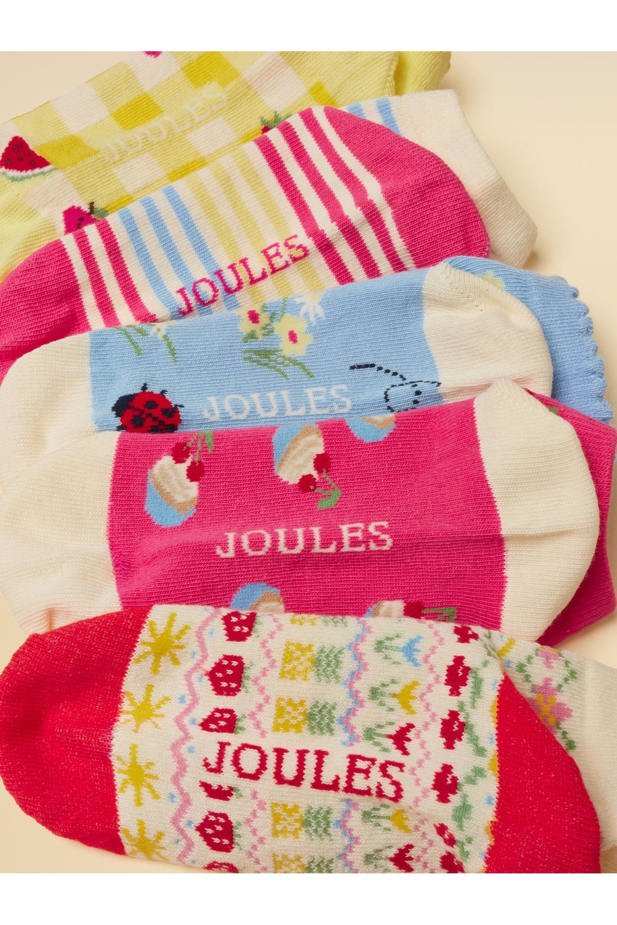 H41635 Rilla 5 Pack Trainer Socks Pink Yellow - view 3, Shop Joules Kids at Dotique