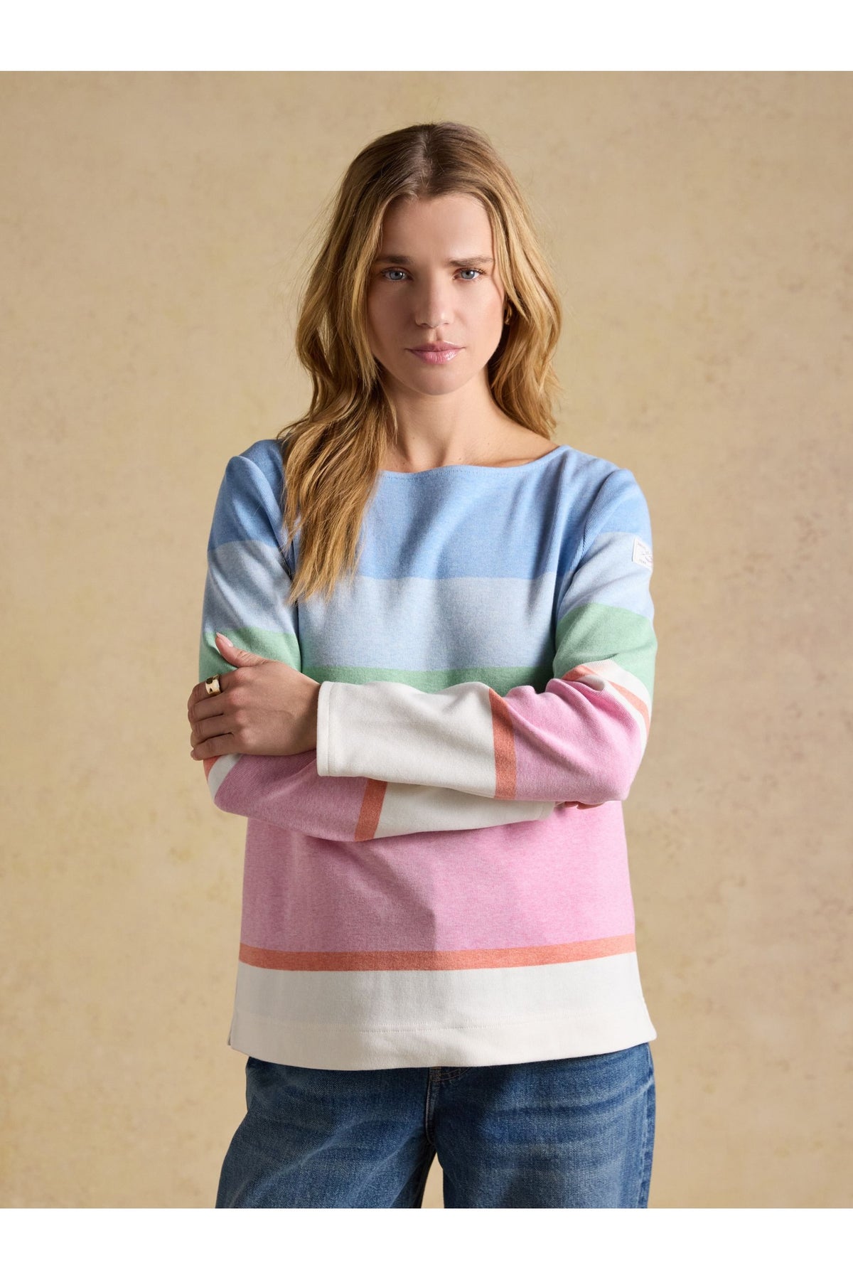 H71115 Harbour Breton Top – Cream / Multi Stripe - view 2, Shop Joules at Dotique