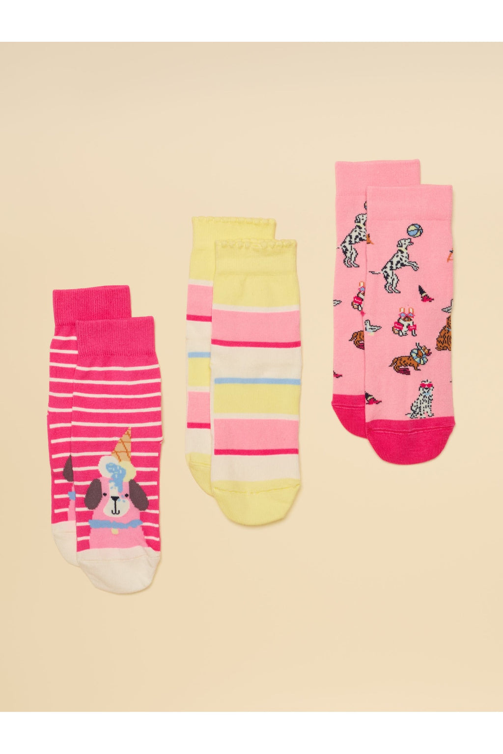 W31257 Neat Feet 3 Pack Socks Pink Dog - Shop Joules Kids at Dotique