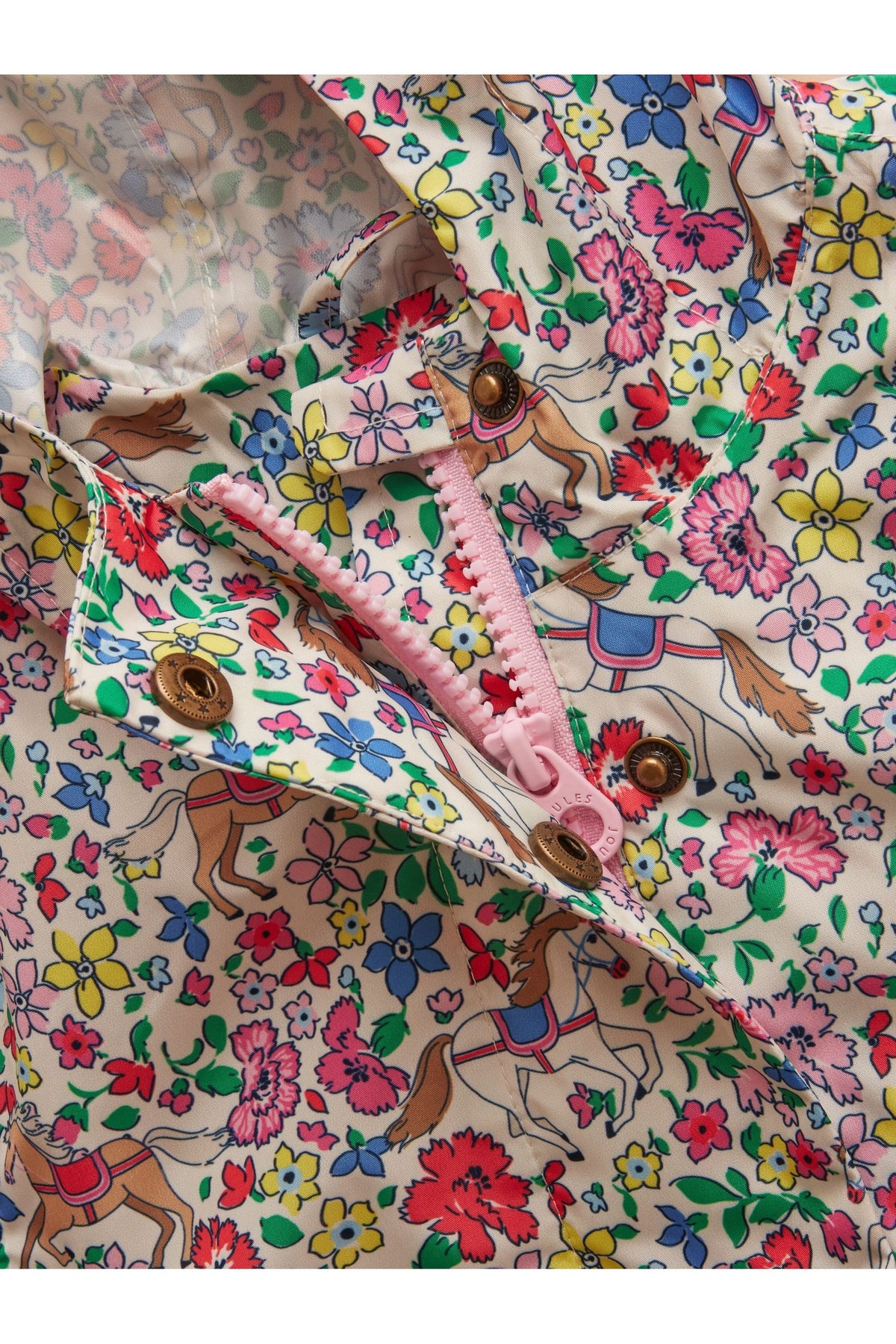 W37964 Rainford Waterproof Packable Raincoat Cream Horse - view 3, Shop Joules Kids at Dotique