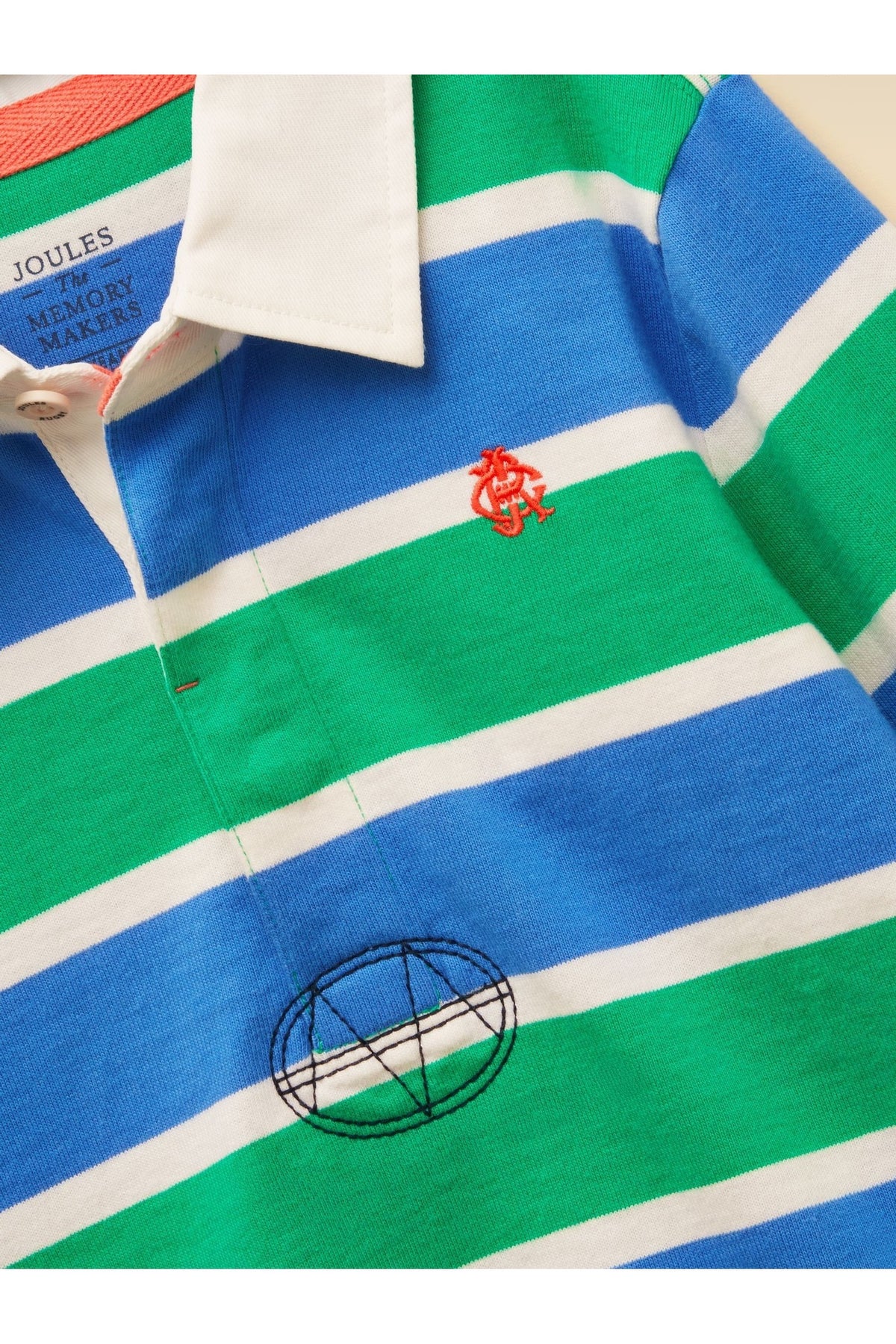 W38109 Rugby Club Long Sleeve Rugby Shirt Green/Blue - view 3, Shop Joules Kids at Dotique