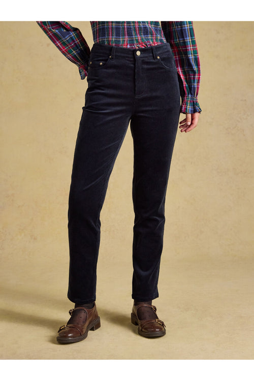 Joules Slim Straight Navy Cord Trousers, front view — shop Joules at Dotique