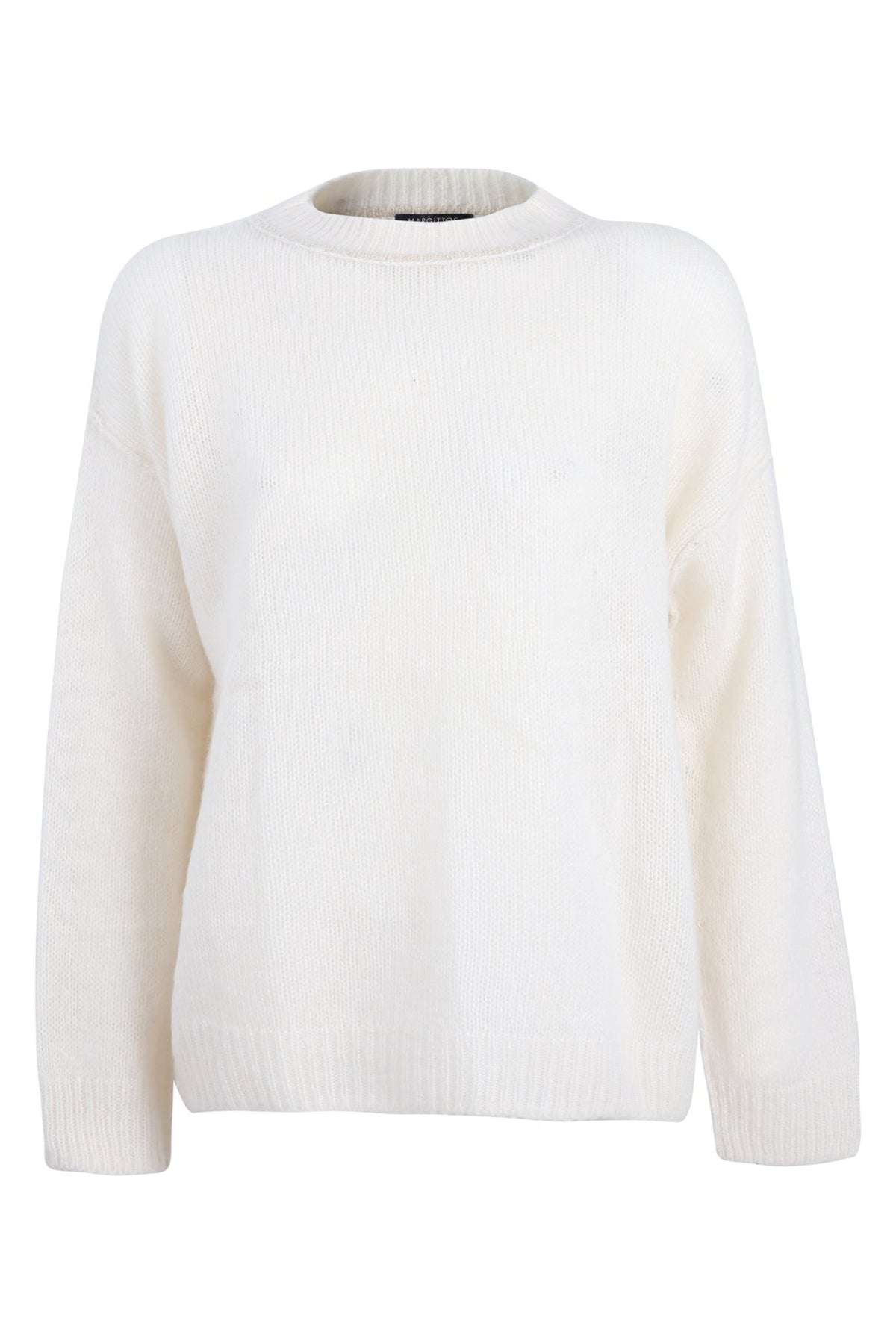 Cream cashmere and silk jumper with round neckline and ribbed trims. Shop Margittes at Dotique.