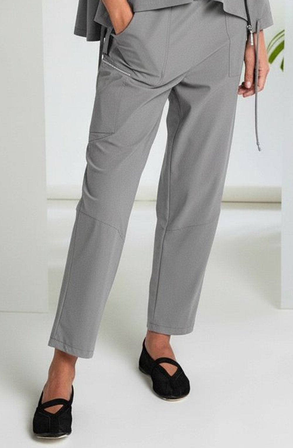 Shop Naya at Dotique – Naya NAS26109 Dove Grey (83) Slim Leg Pull-Up Trousers, view 1
