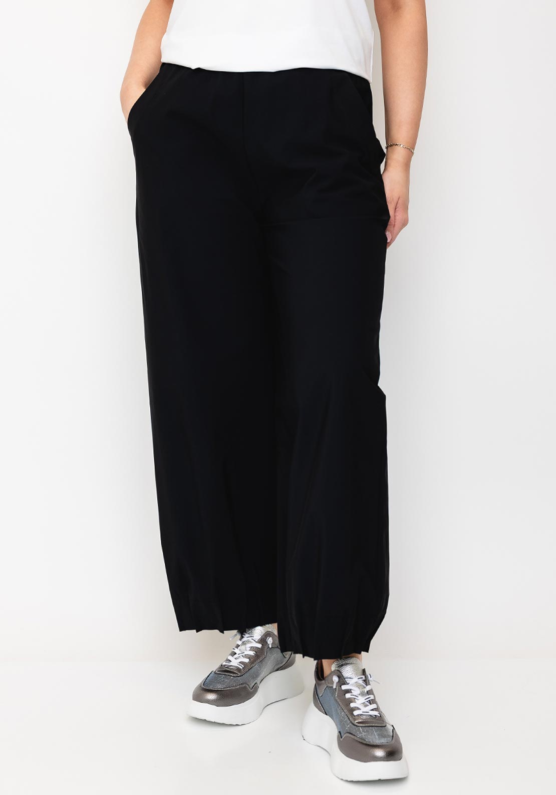 Shop Naya at Dotique – Naya NAS26230 Black Wide-Leg Pin-Tuck Trousers, view 1