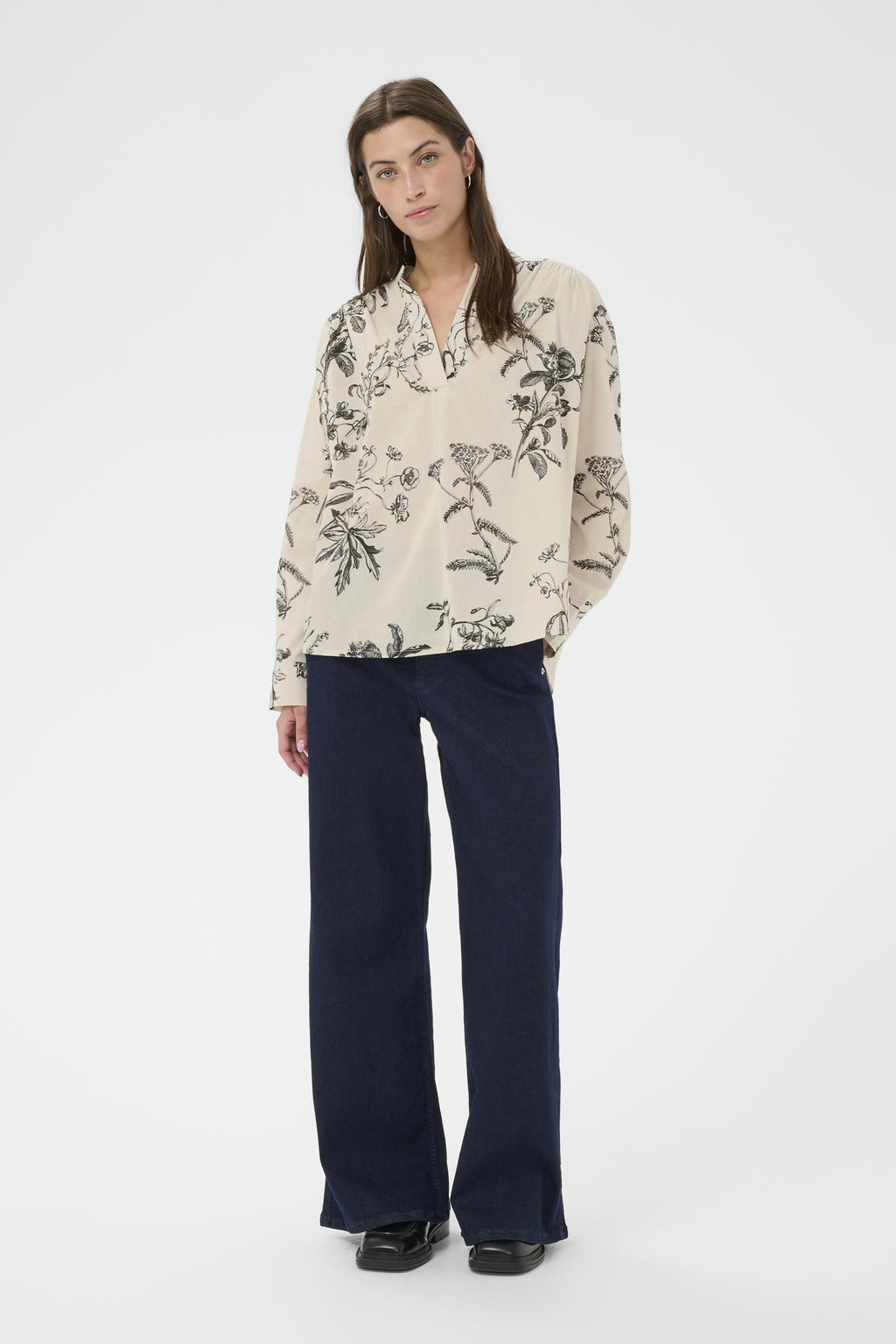 Shop Part Two at Dotique – 30309869 NatalePW Cotton Blouse Dark Navy Botanical Print – front view