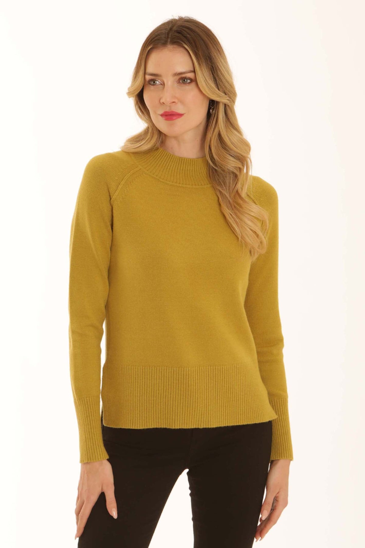 Pomodoro 12651 Turtle Neck Jumper Lime Green, front view. Shop Pomodoro at Dotique.