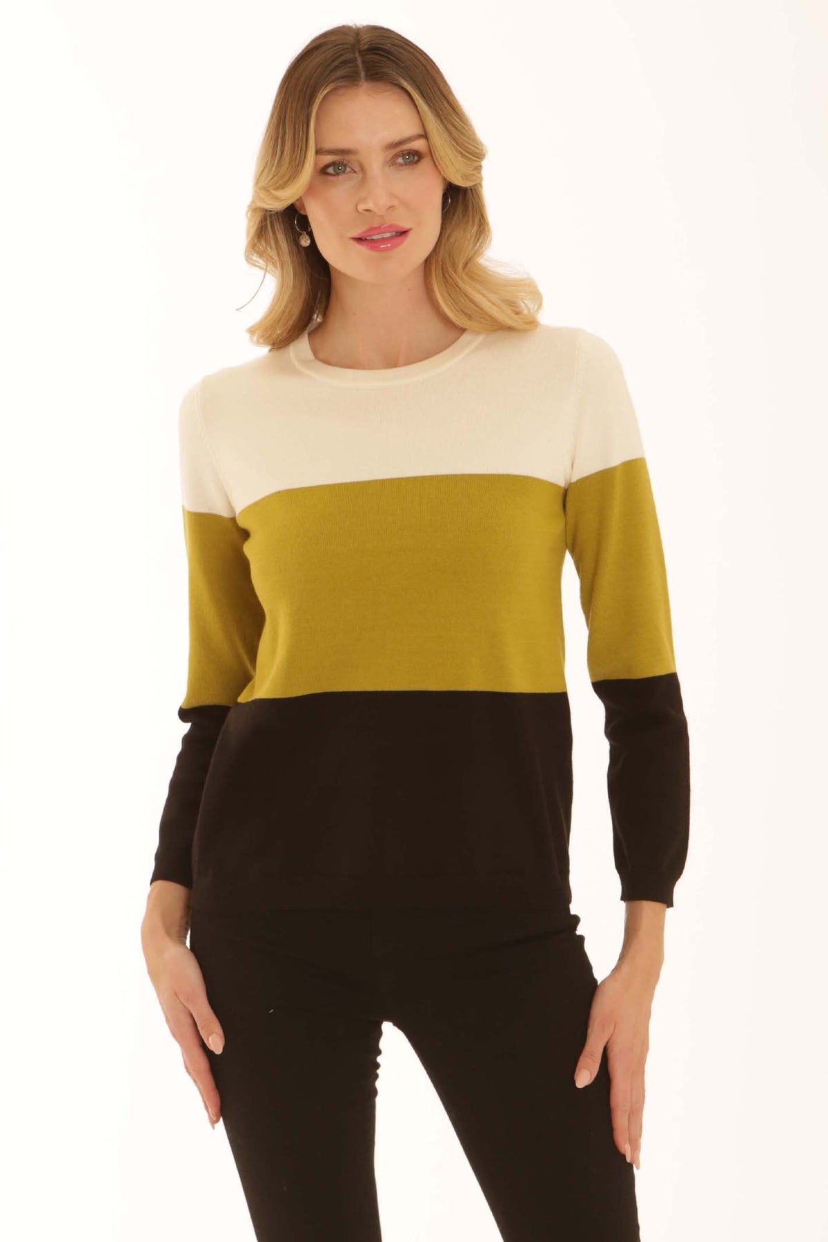 Pomodoro 22657 Bold Stripe Jumper Lime, front view. Shop Pomodoro at Dotique.