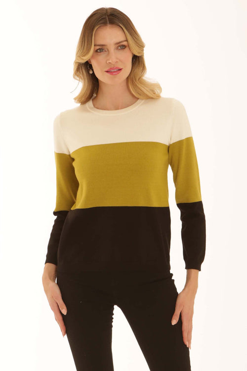 Pomodoro 22657 Bold Stripe Jumper Lime, front view. Shop Pomodoro at Dotique.