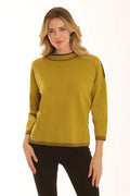 Pomodoro 22659 Blanket Stitch Jumper Lime, front view. Shop Pomodoro at Dotique.