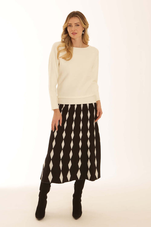 Pomodoro 42653 Argyle Skirt Cream, front view. Shop Pomodoro at Dotique.