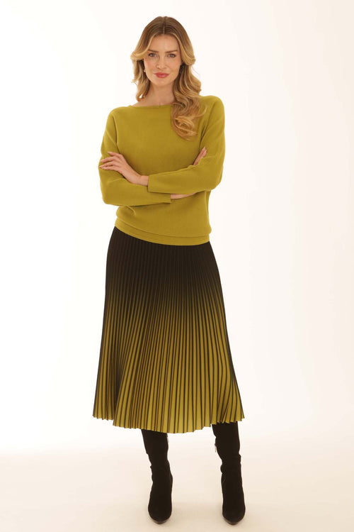 Pomodoro 72650 Ombre Pleated Skirt Lime, front view. Shop Pomodoro at Dotique.