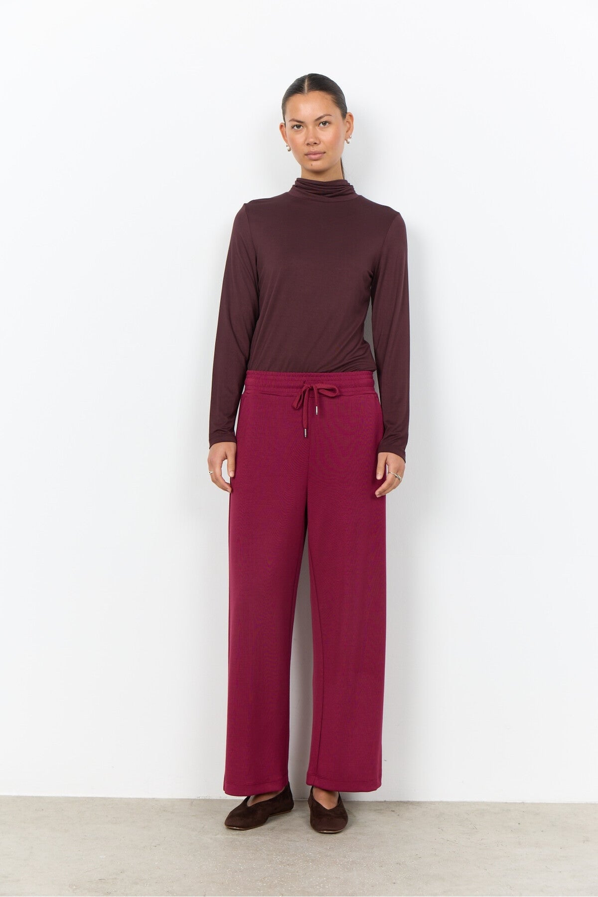 Soya Concept 24864 Marica 12 High Neck Jersey Top Dark Brown — view 2. Shop Soya Concept at Dotique