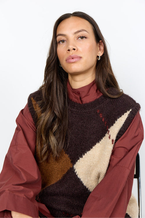 Soya Concept 33864 Hacer Brown Knitted Vest — view 1. Shop Soya Concept at Dotique