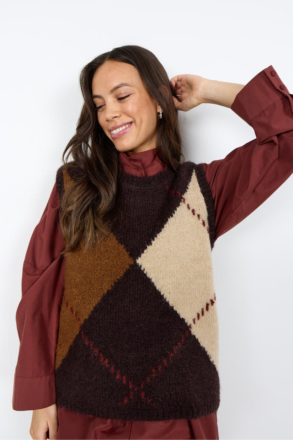 Soya Concept 33864 Hacer Brown Knitted Vest — view 2. Shop Soya Concept at Dotique