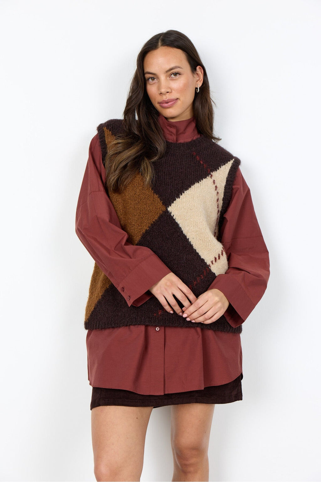 Soya Concept 33864 Hacer Brown Knitted Vest — view 5. Shop Soya Concept at Dotique