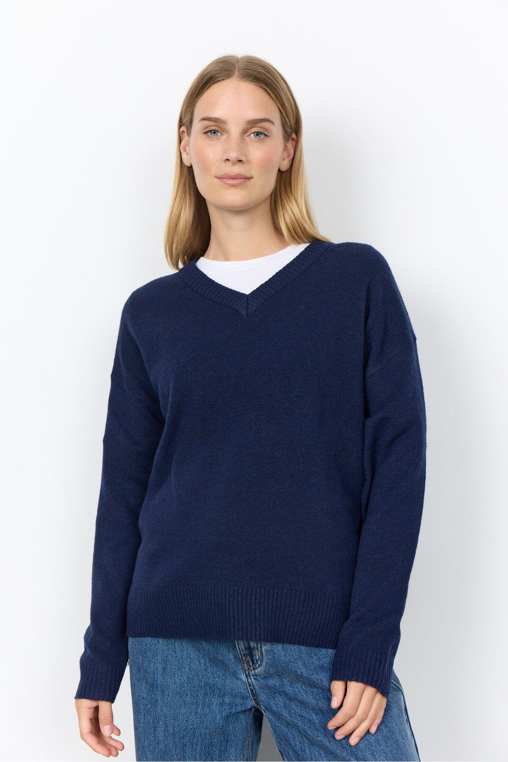 Soya Concept 33868 Orlean V-Neck Navy Jumper — view 1. Shop Soya Concept at Dotique