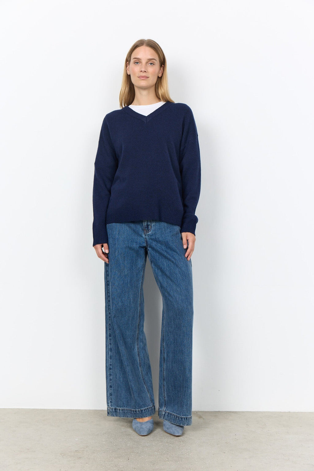 Soya Concept 33868 Orlean V-Neck Navy Jumper — view 2. Shop Soya Concept at Dotique