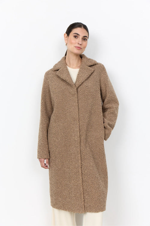 Soya Concept 40217 Mukite Teddy Bear Coat Warm Taupe — view 1. Shop Soya Concept at Dotique