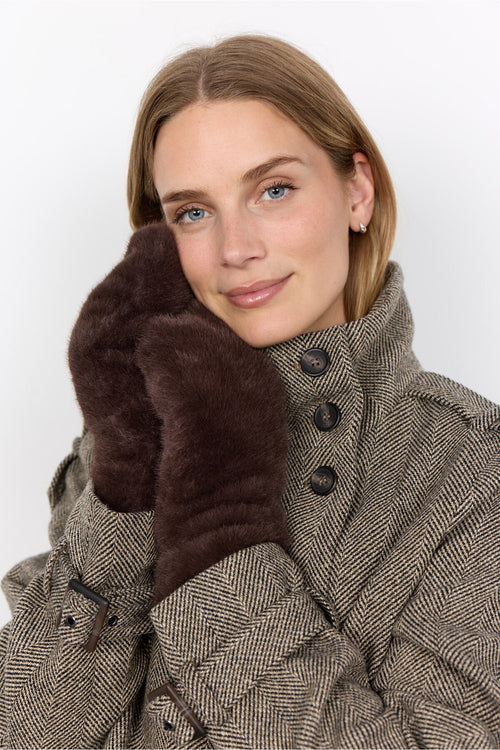 Soya Concept 51442 Vendla Faux Fur Mittens Dark Brown — view 2. Shop Soya Concept at Dotique